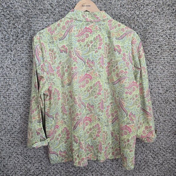 JM Collection Top Womens Plus‎ 16 Green Paisley Print Button Up Cotton Blend - Picture 7 of 7